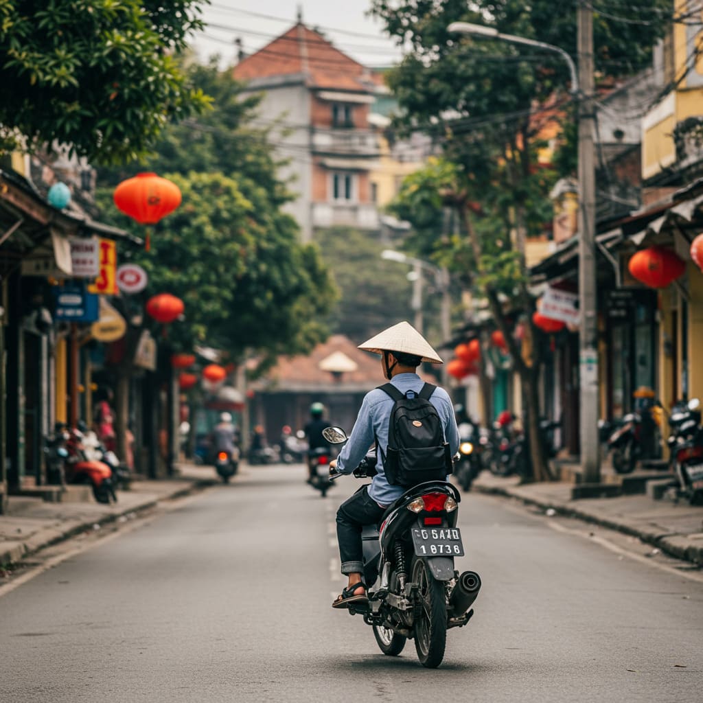 Nomad on motorbike Da Lat